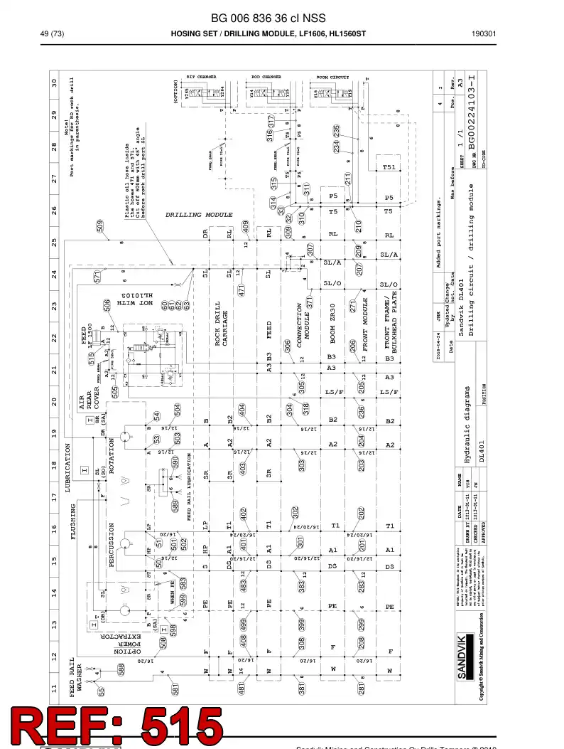 59044523b 590 445 23b ASSEMBLY DE HOSES, HYDRAULICULICAS - Sandvik Technical Drawing
