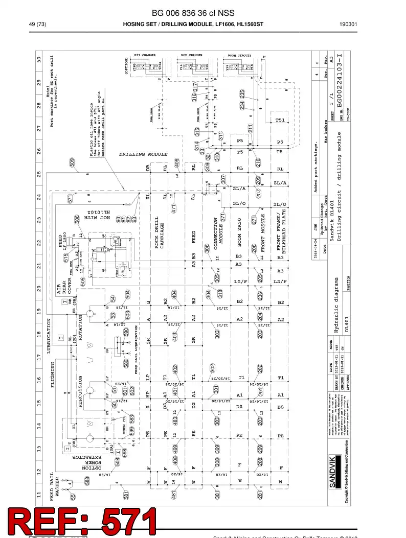 59044525a 590 445 25a ASSEMBLY DE HOSES, HYDRAULICULICAS - Sandvik Technical Drawing