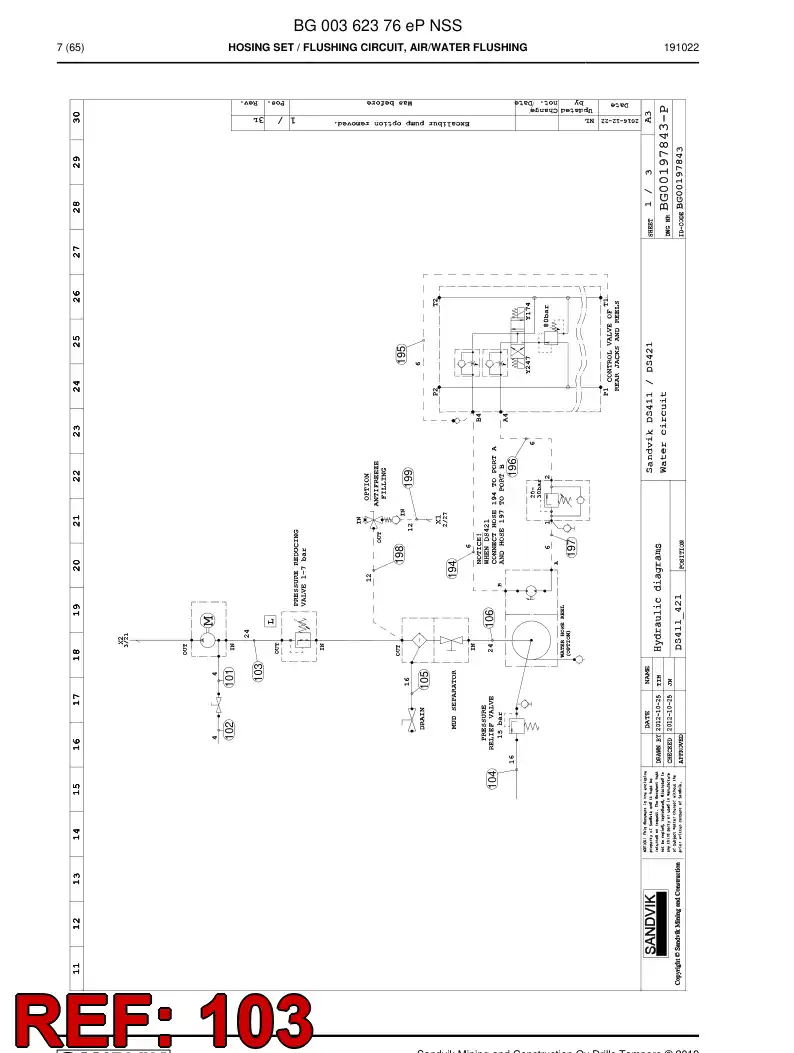 59044605a 590 446 05a Hose Assembly, Hydraulic - Sandvik Technical Drawing