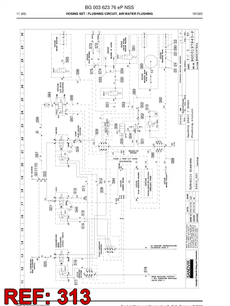 59044615a 590 446 15a Hose Assembly, Hydraulic - Sandvik Technical Drawing