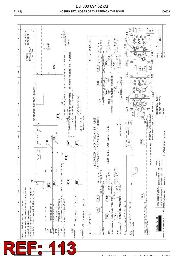 59045019a 590 450 19a Hose Assembly, Hydraulic - Sandvik Technical Drawing