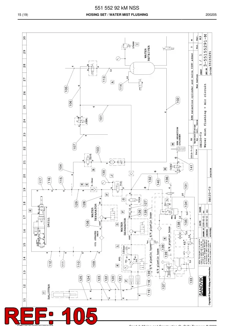 59045783a 590 457 83a Hose Assembly, Hydraulic - Sandvik Technical Drawing