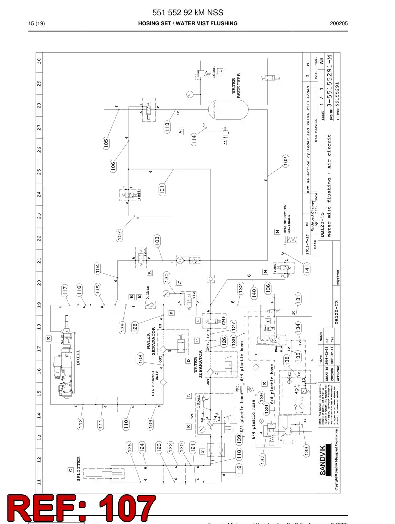 59045785a 590 457 85a Hose Assembly, Hydraulic - Sandvik Technical Drawing