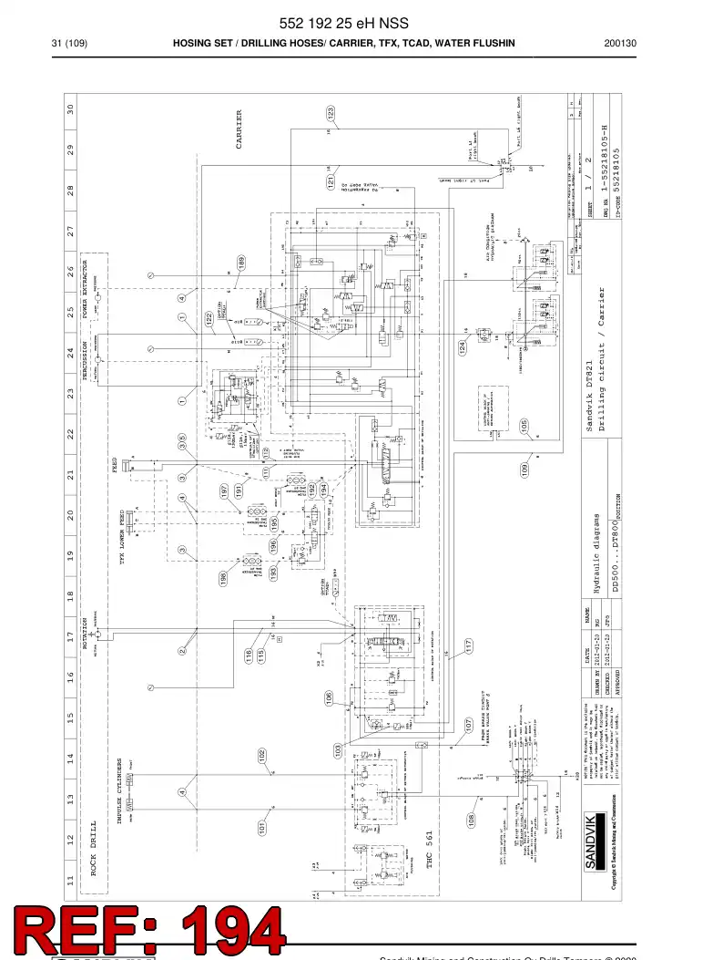 59045841a 590 458 41a Hose Assembly, Hydraulic - Sandvik Technical Drawing