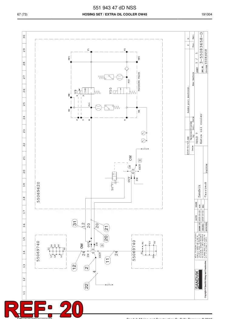59045981a 590 459 81a Hose Assembly, Hydraulic - Sandvik Technical Drawing