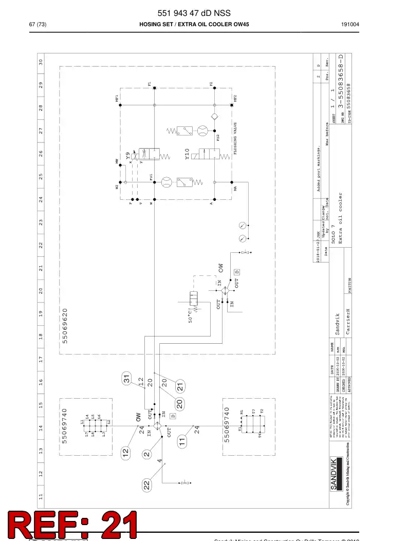 59045983a 590 459 83a Hose Assembly, Hydraulic - Sandvik Technical Drawing