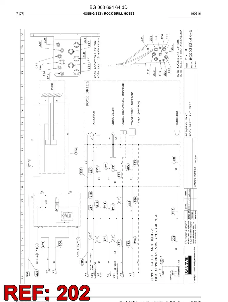 59046021b 590 460 21b Hose Assembly, Hydraulic - Sandvik Technical Drawing