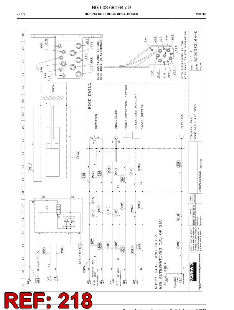 59046025b 590 460 25b Hose Assembly, Hydraulic - Sandvik Technical Drawing