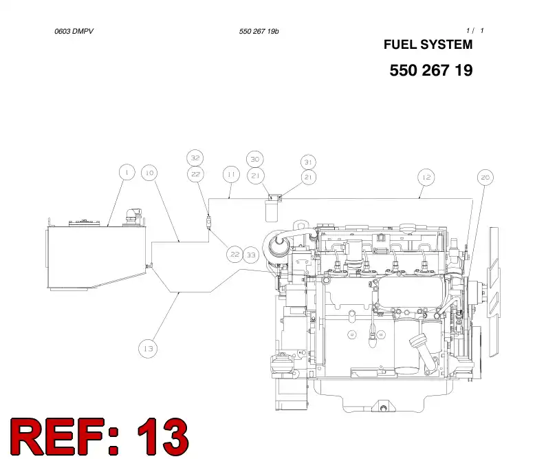 59195443 591 954 43 FUEL HOSE ASSEMBLY - Sandvik Technical Drawing