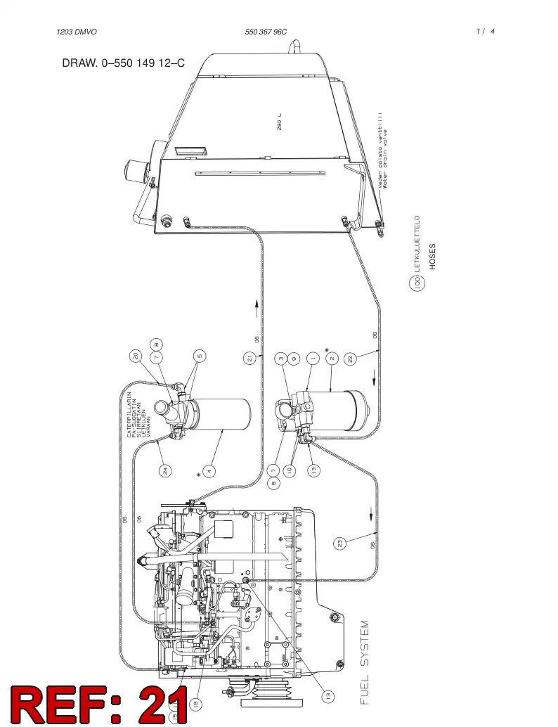59196405 591 964 05 FUEL HOSE ASSEMBLY - Sandvik Technical Drawing