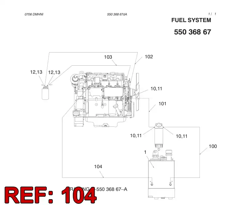 59196496 591 964 96 FUEL HOSE ASSEMBLY - Sandvik Technical Drawing