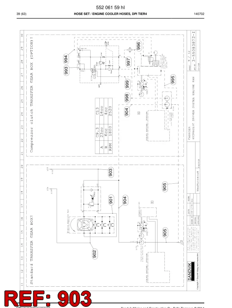 59199707a 591 997 07a Hydraulic hose assembly - Sandvik Technical Drawing