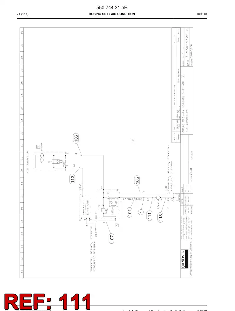 59199983a 591 999 83a Hydraulic hose assembly - Sandvik Technical Drawing