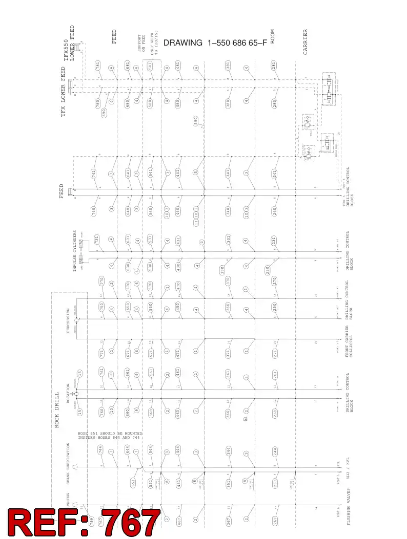 59200168 592 001 68 HYDRAULIC HOSE ASSEMBLY - Sandvik Technical Drawing