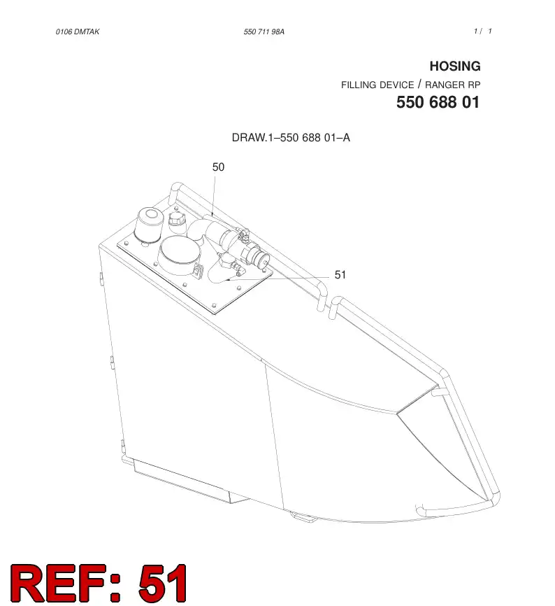 59200372 592 003 72 FUEL HOSE ASSEMBLY - Sandvik Technical Drawing