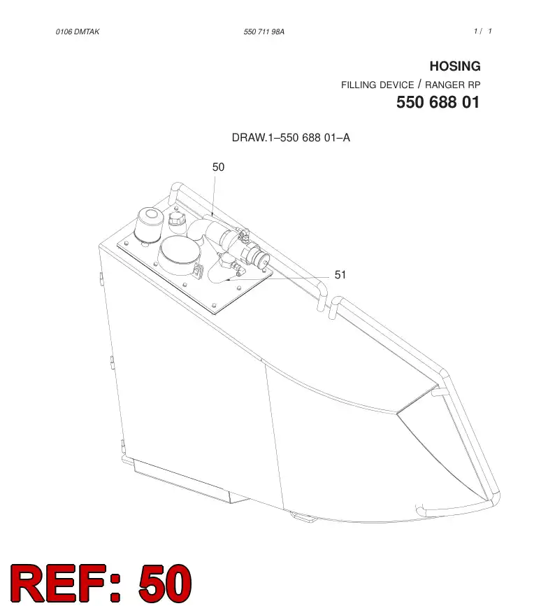 59200374 592 003 74 FUEL HOSE ASSEMBLY - Sandvik Technical Drawing