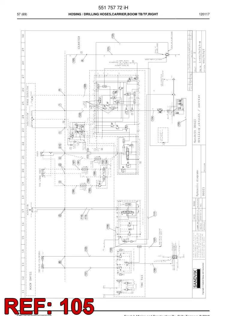 59200423 592 004 23 Hose Assembly, Hydraulic - Sandvik Technical Drawing