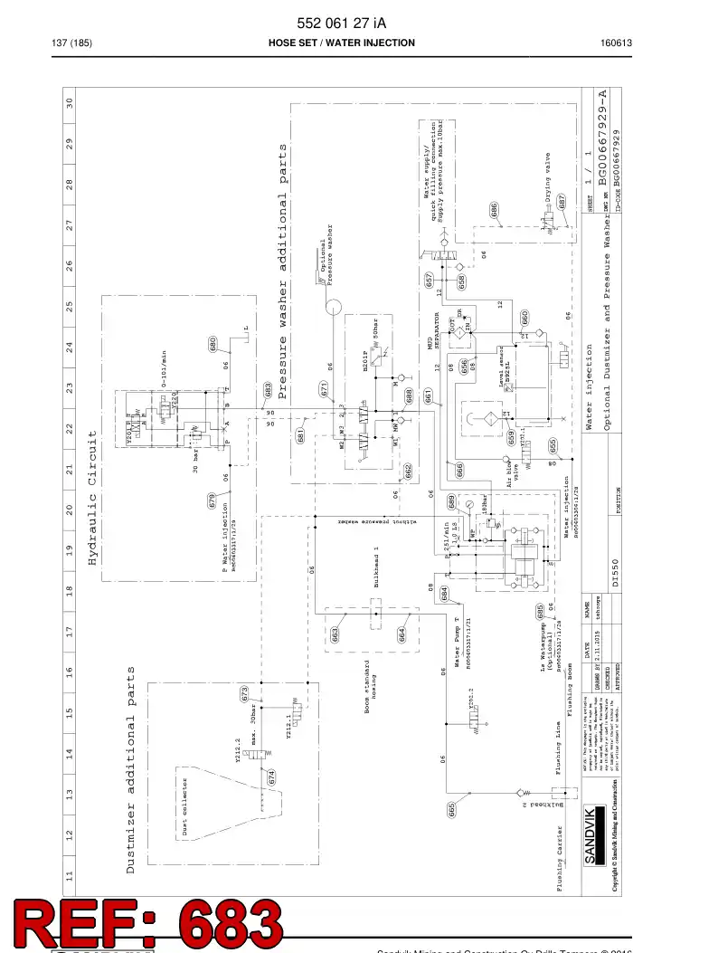 59200425 592 004 25 Hose Assembly, Hydraulic - Sandvik Technical Drawing
