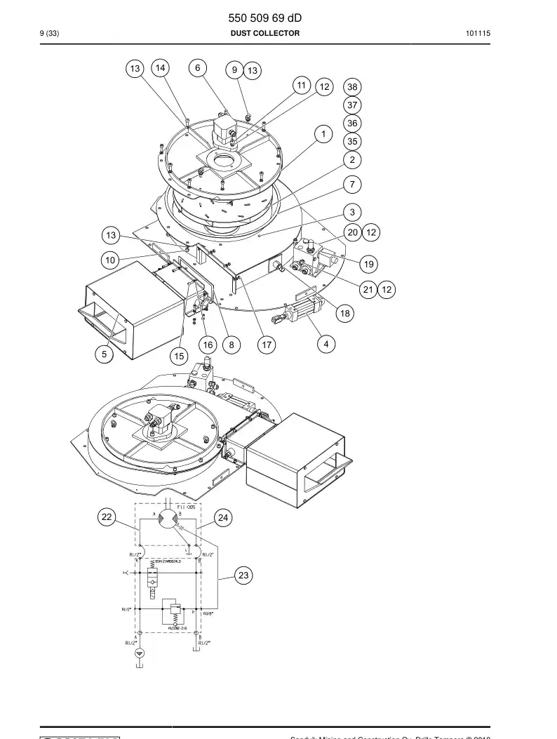 59200437 592 004 37 Hose Assembly, Hydraulic - Sandvik Technical Drawing