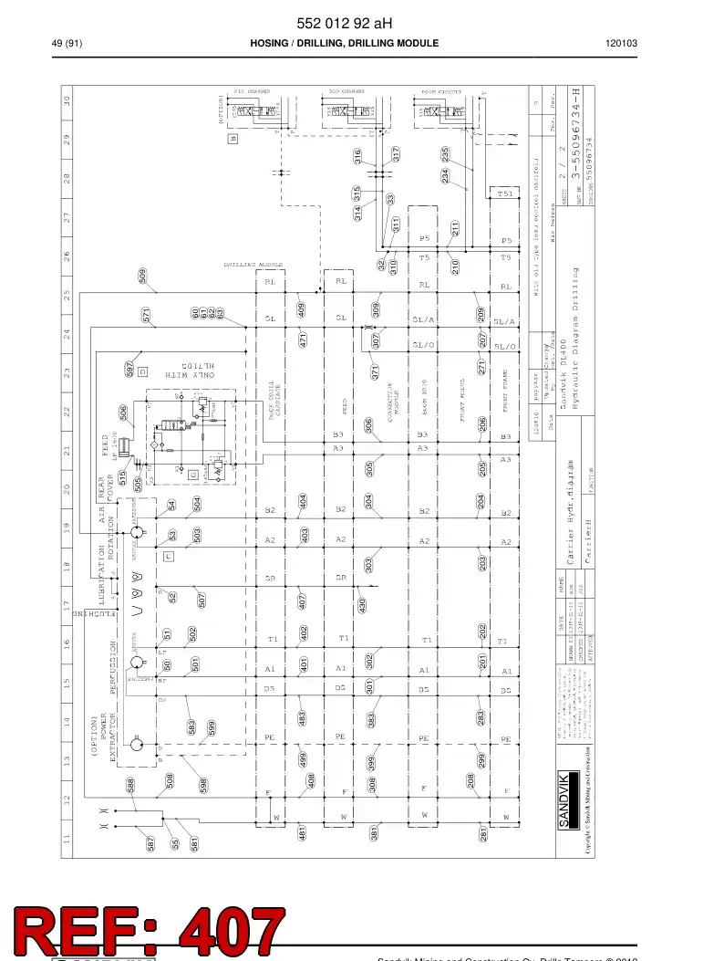 59200471a 592 004 71a Hydraulic hose assembly - Sandvik Technical Drawing