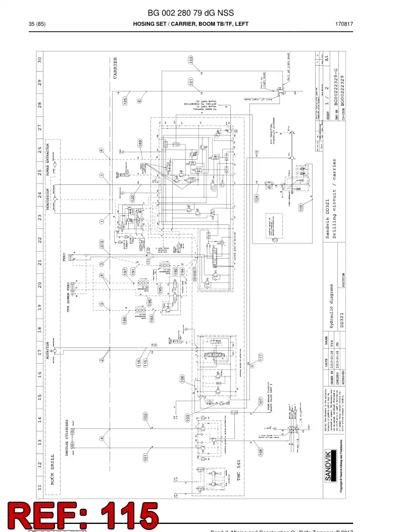 59200485a 592 004 85a Hose Assembly, Hydraulic - Sandvik Technical Drawing