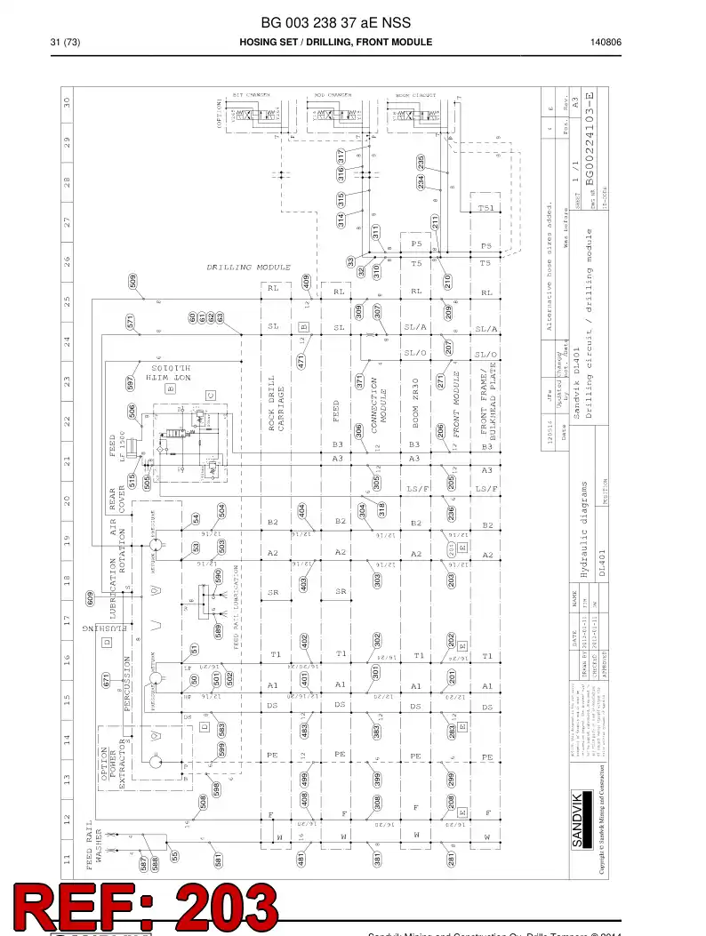 59200487 592 004 87 Hose Assembly, Hydraulic - Sandvik Technical Drawing