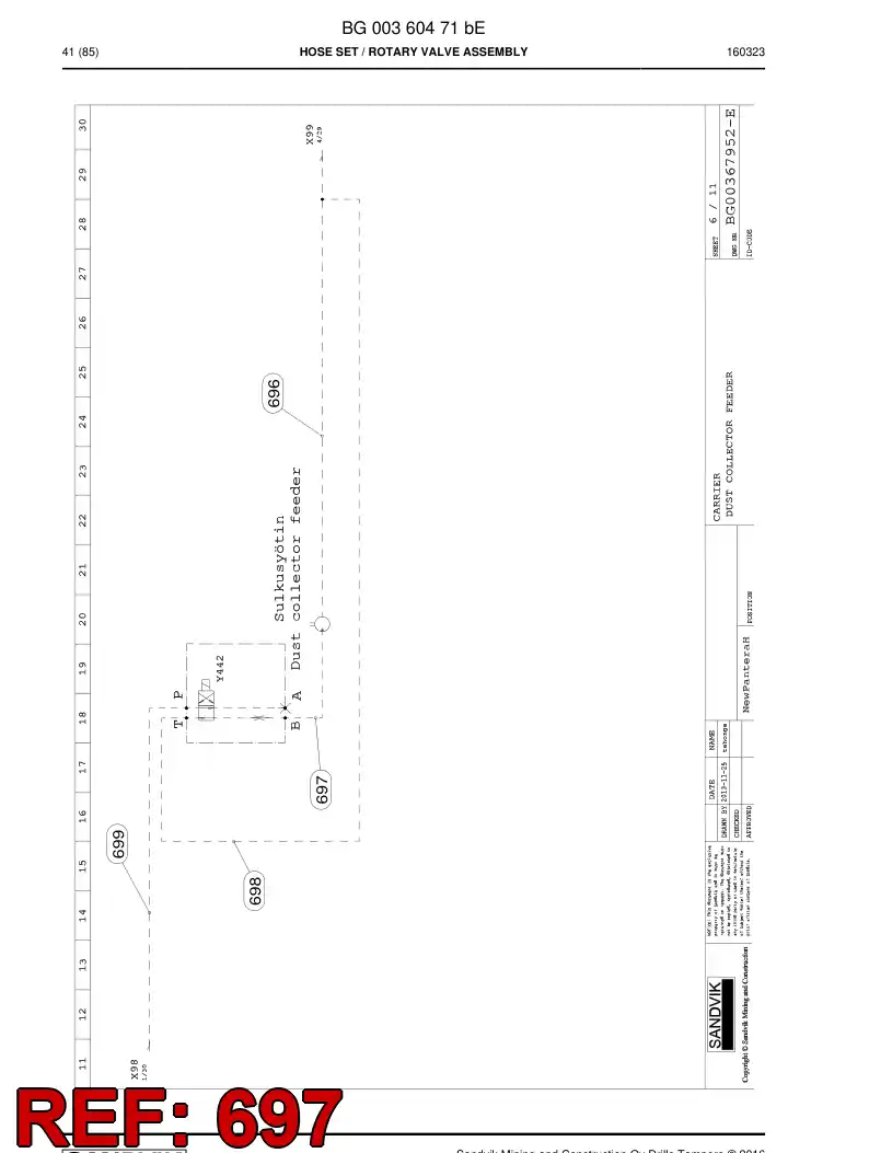 59200591b 592 005 91b Hose Assembly, Hydraulic - Sandvik Technical Drawing