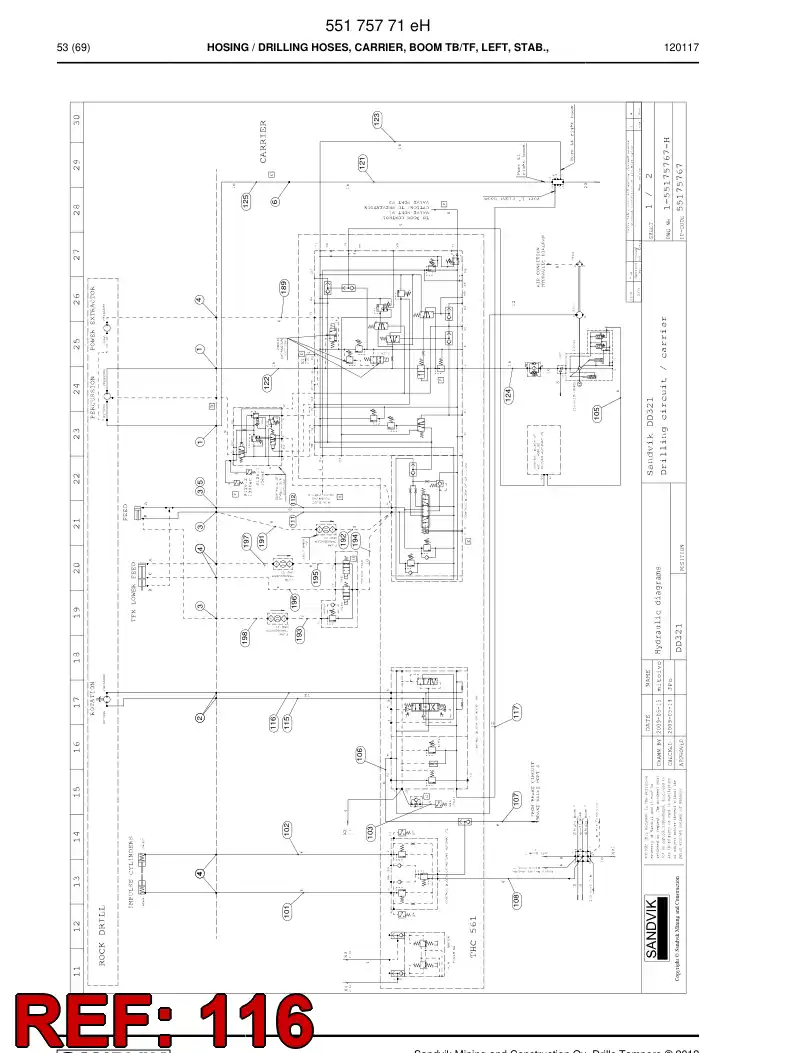 59200637a 592 006 37a Hydraulic hose assembly - Sandvik Technical Drawing