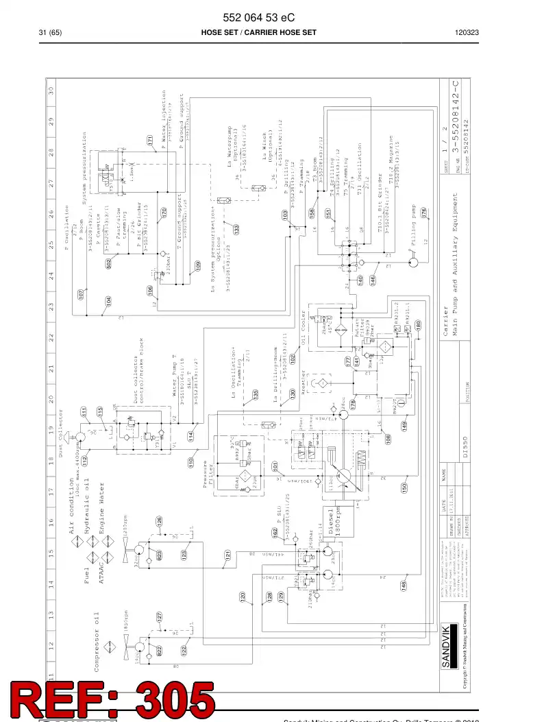 59200715 592 007 15 Hydraulic hose assembly - Sandvik Technical Drawing