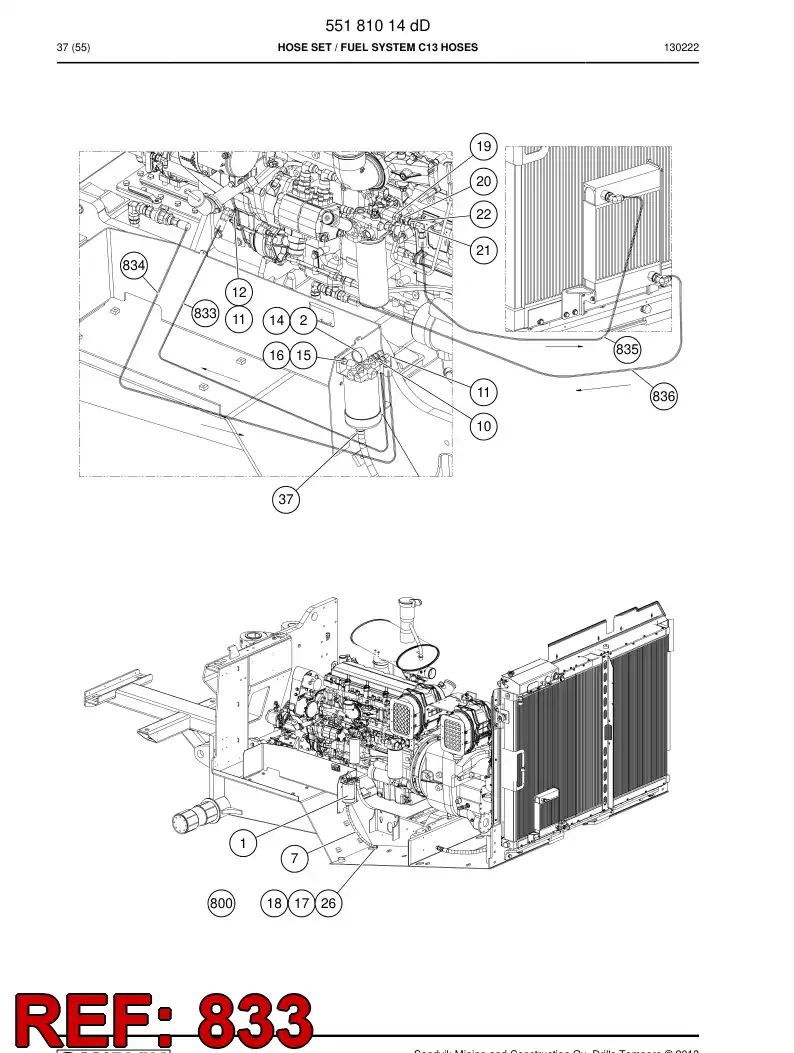 59200723 592 007 23 Hose Assembly, Fuel - Sandvik Technical Drawing