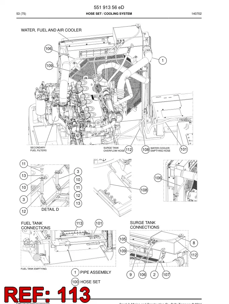 59200727 592 007 27 Hose Assembly, Fuel - Sandvik Technical Drawing