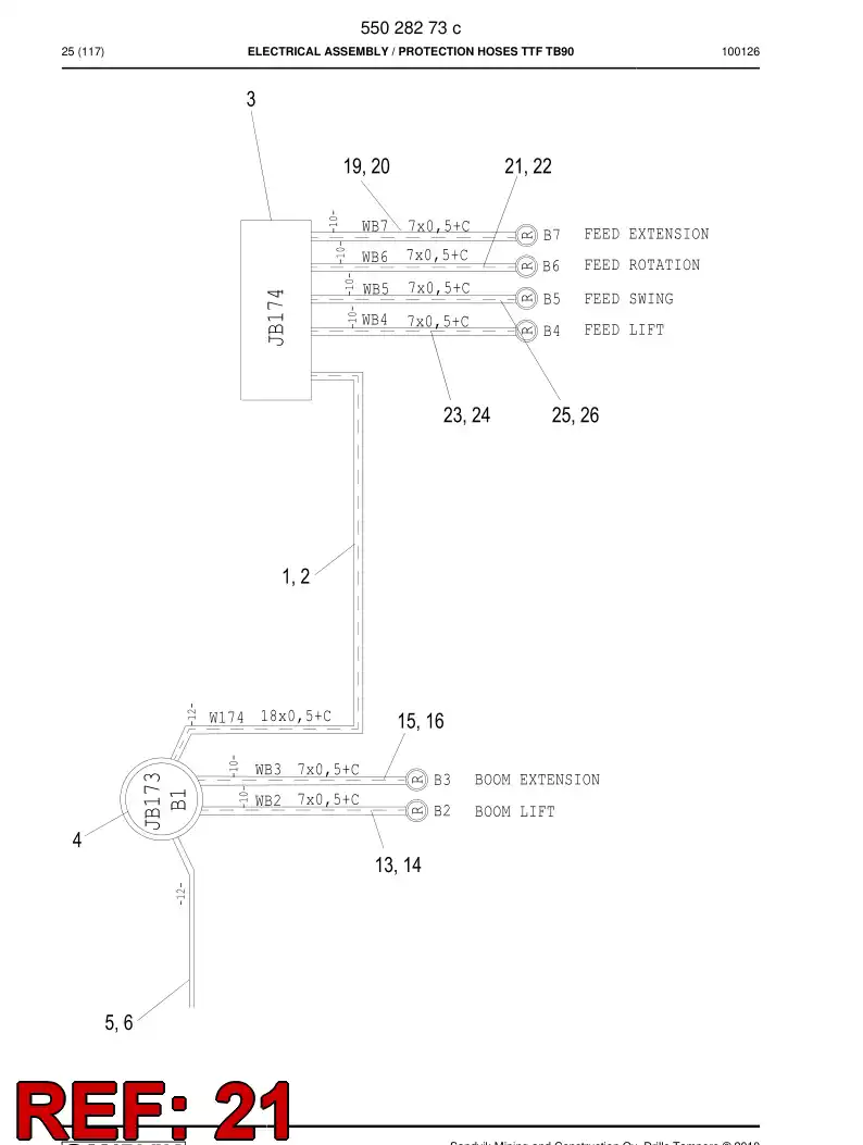 59200793 592 007 93 CABLE PROTECTION HOSE ASSEMBLY - Sandvik Technical Drawing