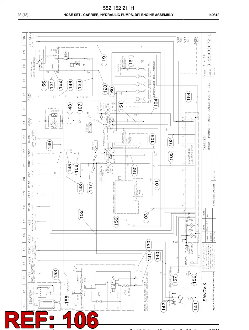 59200851 592 008 51 Hose Assembly, Hydraulic - Sandvik Technical Drawing
