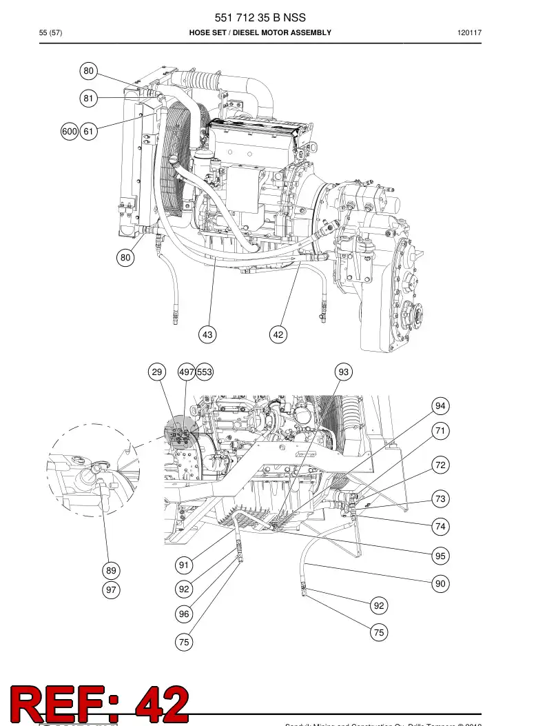 59200953 592 009 53 Hose Assembly, Hydraulic - Sandvik Technical Drawing