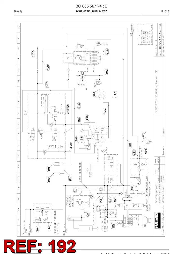 59200993 592 009 93 Hose Assembly, Hydraulic - Sandvik Technical Drawing