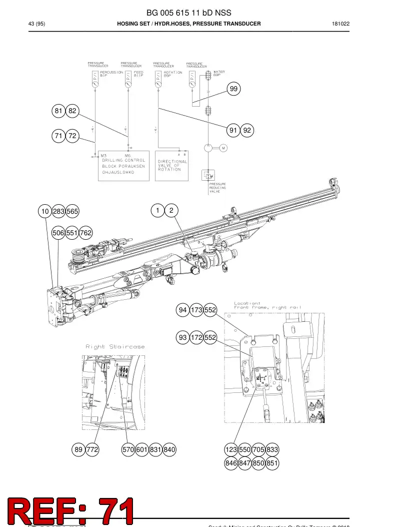 59200995 592 009 95 Hose Assembly, Hydraulic - Sandvik Technical Drawing
