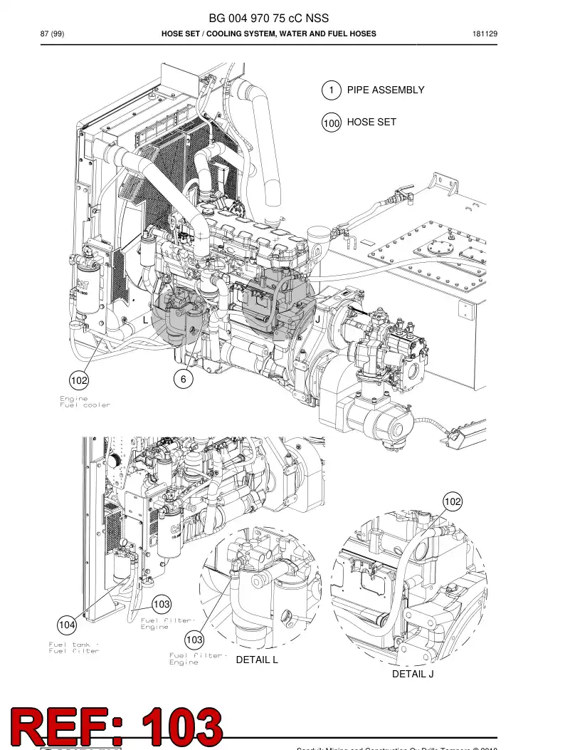 59201001 592 010 01 Hose Assembly, Fuel - Sandvik Technical Drawing