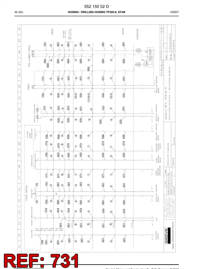 59201021 592 010 21 Hose Assembly, Hydraulic - Sandvik Technical Drawing