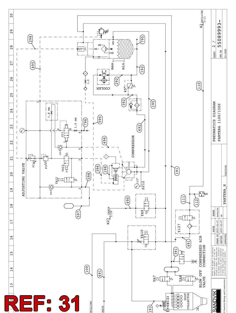 59201094 592 010 94 HYDRAULIC HOSE ASSEMBLY - Sandvik Technical Drawing