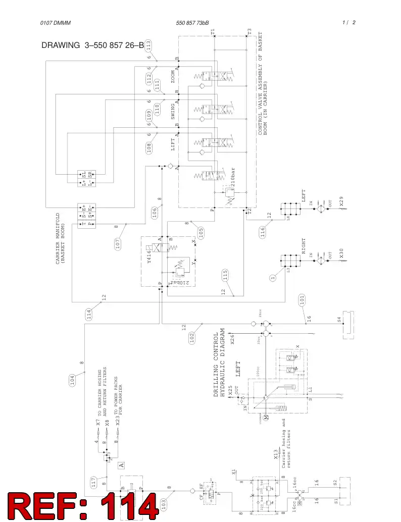 59201138 592 011 38 HYDRAULIC HOSE ASSEMBLY - Sandvik Technical Drawing