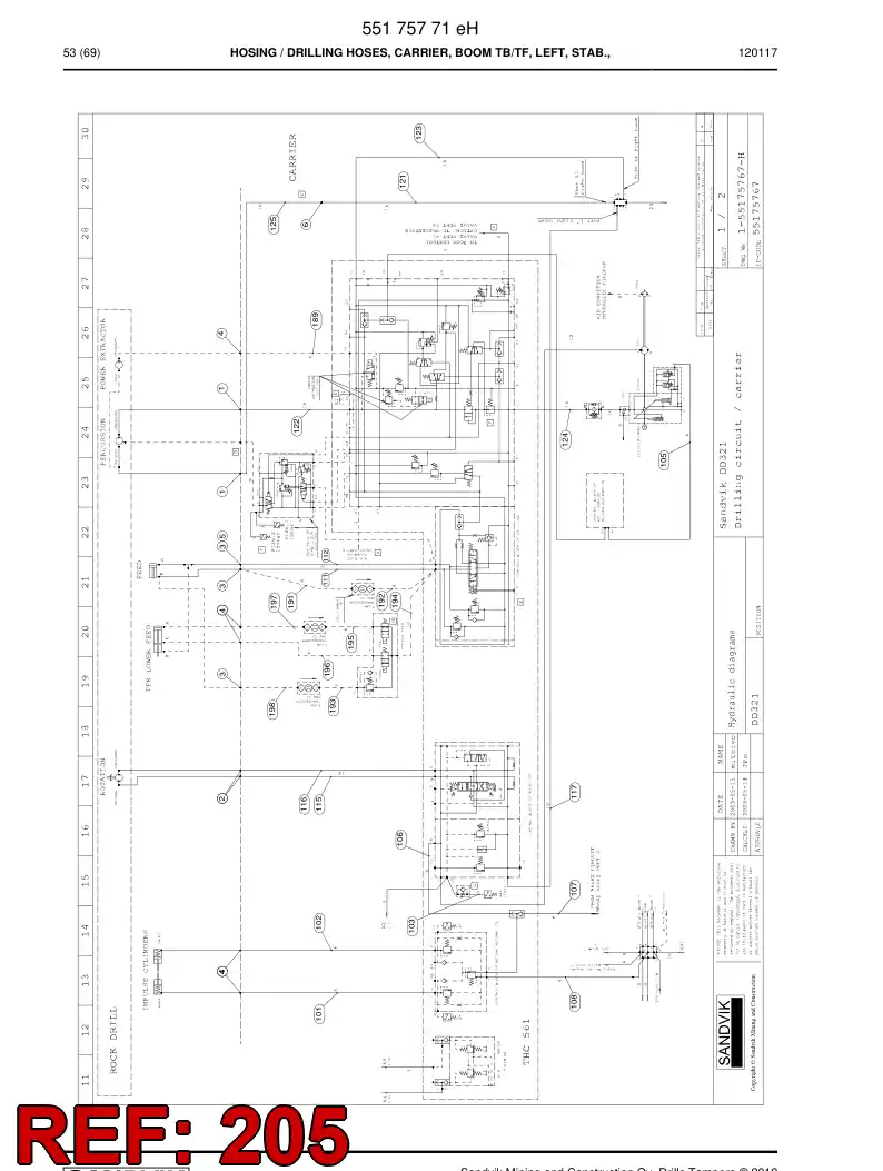 59201141 592 011 41 Hose Assembly, Hydraulic - Sandvik Technical Drawing