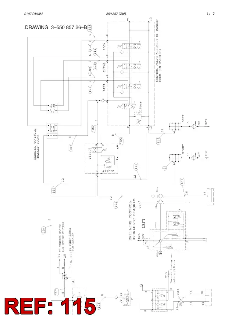 59201144 592 011 44 HYDRAULIC HOSE ASSEMBLY - Sandvik Technical Drawing