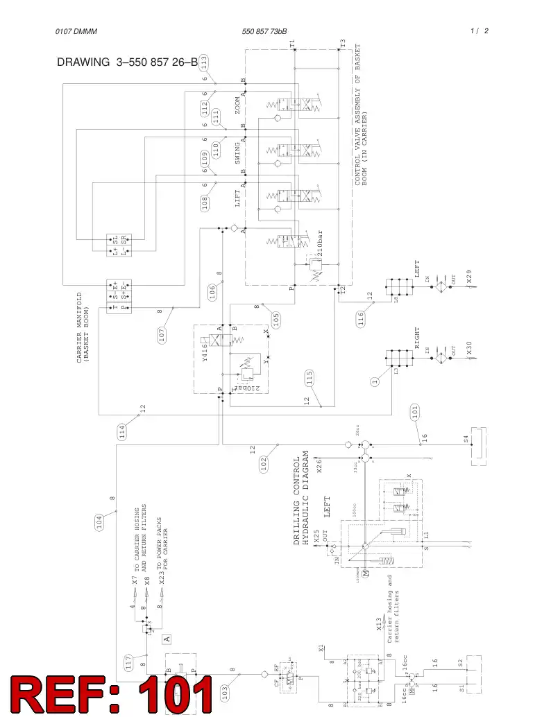 59201146 592 011 46 HYDRAULIC HOSE ASSEMBLY - Sandvik Technical Drawing