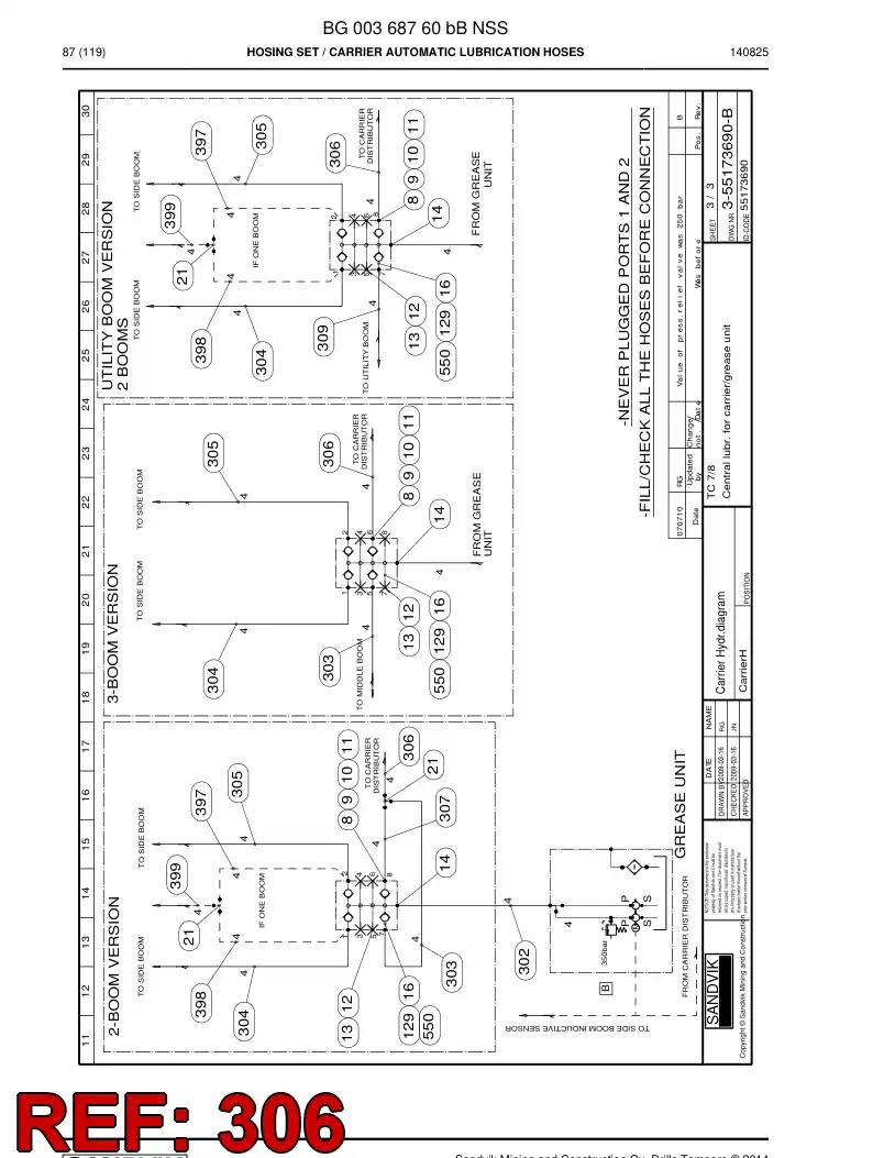 59201151 592 011 51 Hose assembly - Sandvik Technical Drawing
