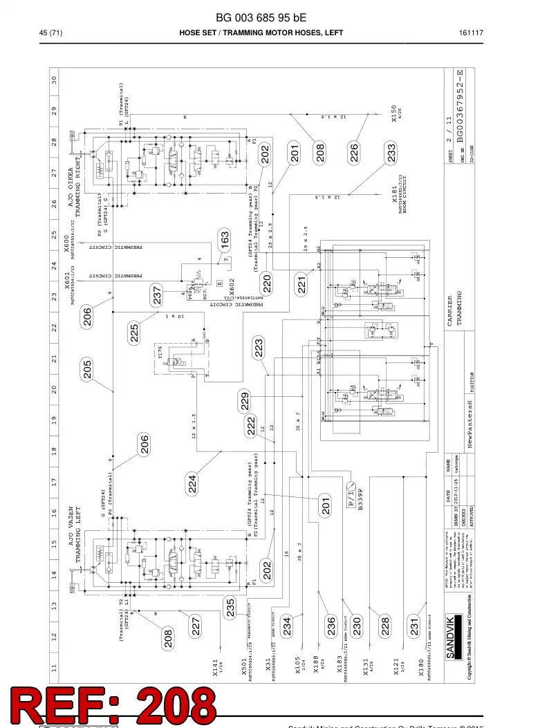 59201155a 592 011 55a Hose Assembly, Hydraulic - Sandvik Technical Drawing