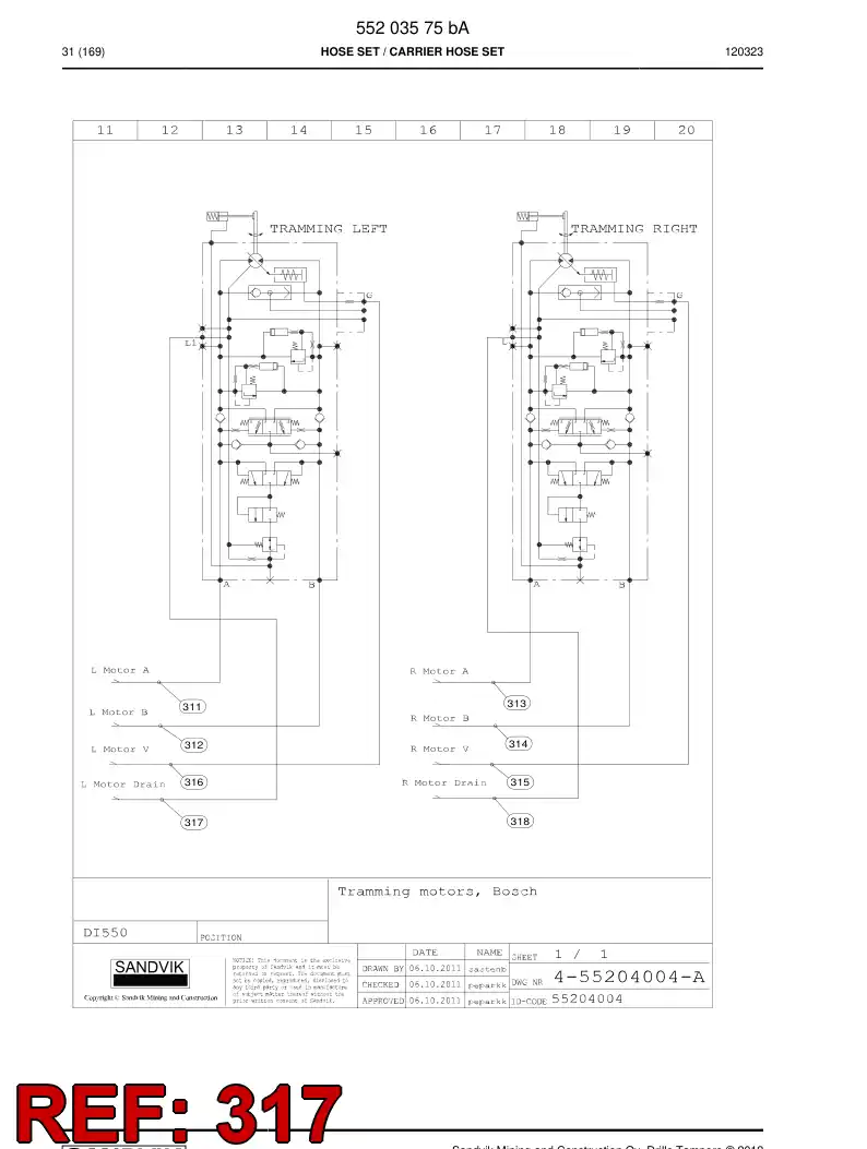 59201183a 592 011 83a Hose Assembly, Hydraulic - Sandvik Technical Drawing