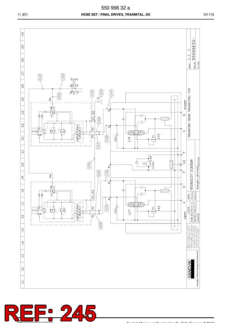 59201249b 592 012 49b Hydraulic hose assembly - Sandvik Technical Drawing