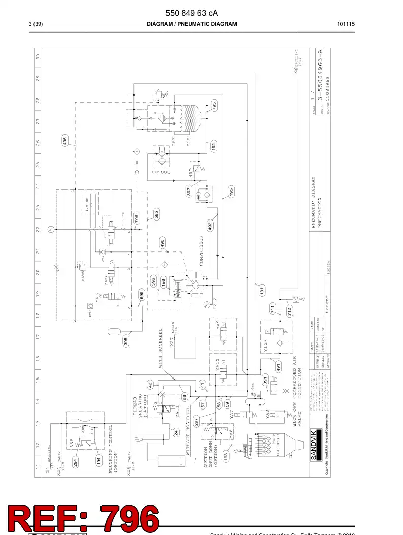 59201301 592 013 01 Hose Assembly, Hydraulic - Sandvik Technical Drawing
