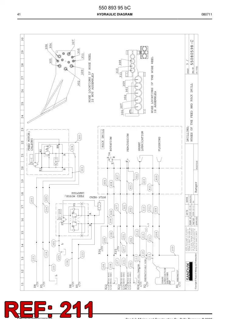 59201383 592 013 83 Hose Assembly, Hydraulic - Sandvik Technical Drawing