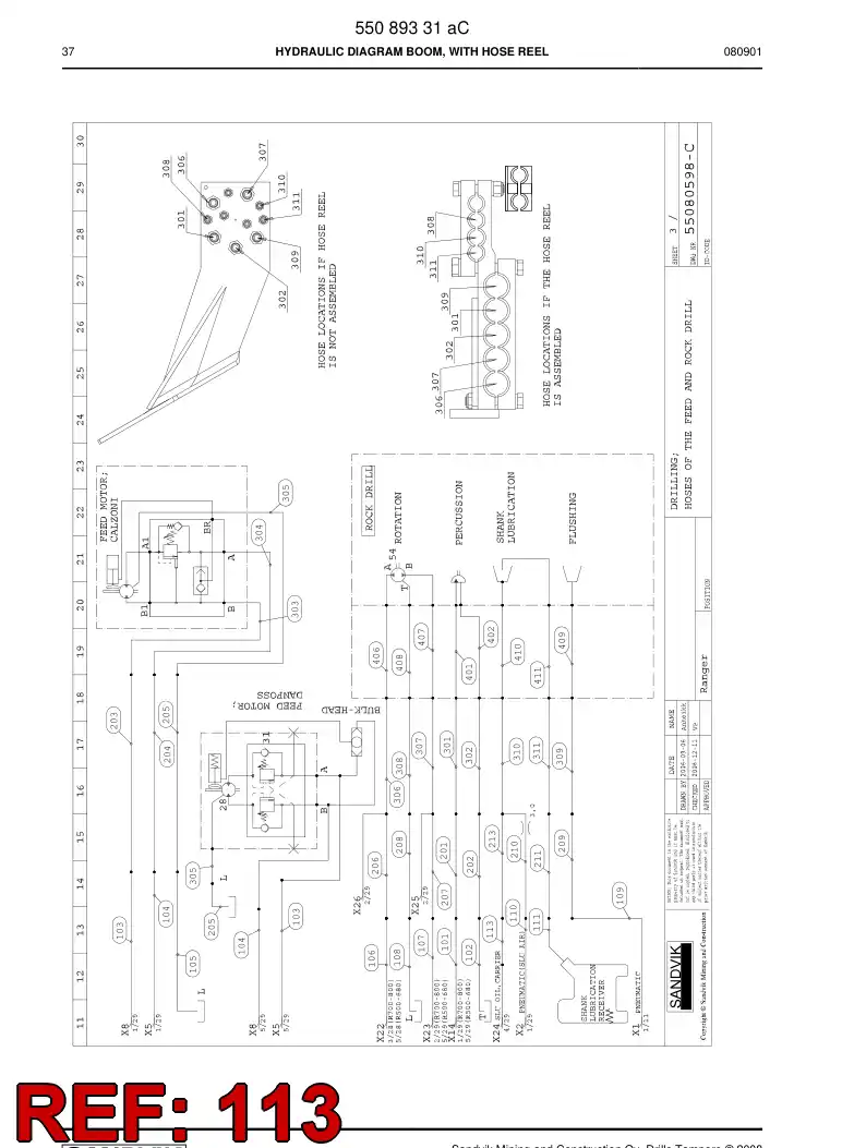 59201395 592 013 95 Hose Assembly, Hydraulic - Sandvik Technical Drawing
